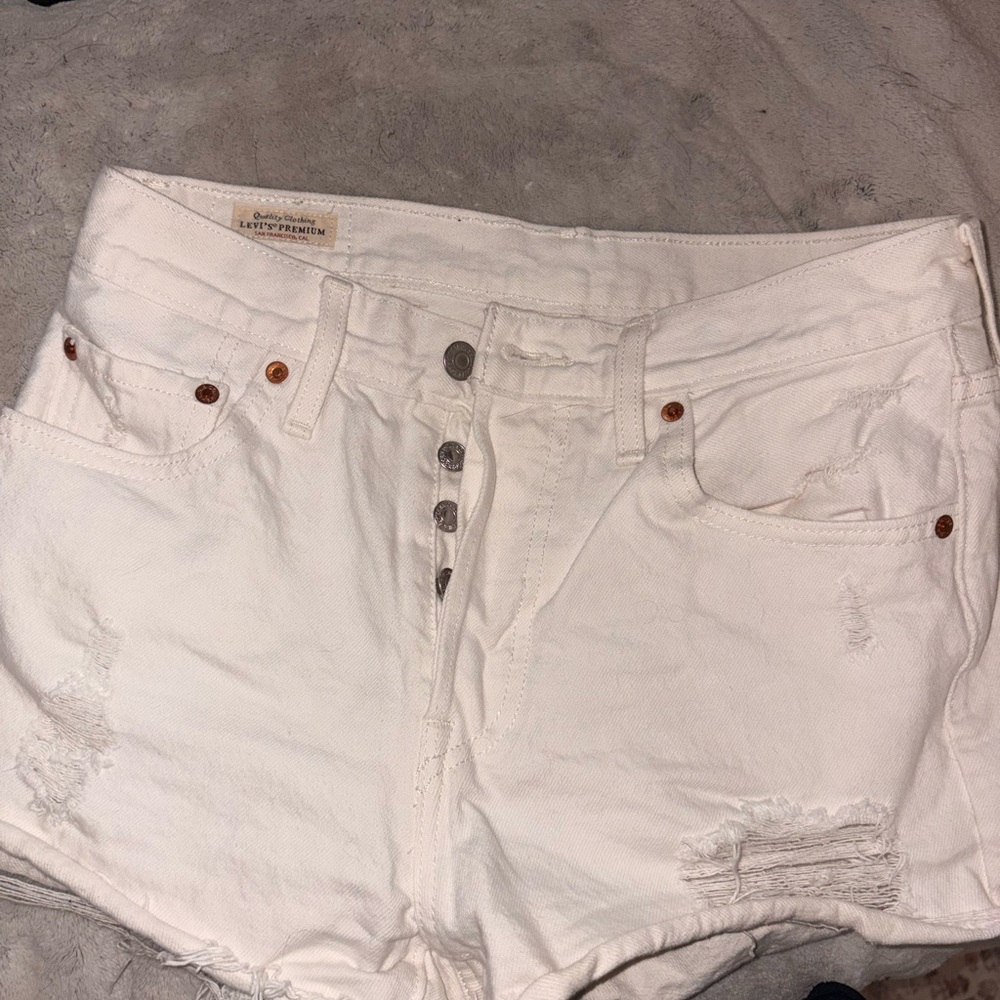 Levi's White Distressed Jean Shorts